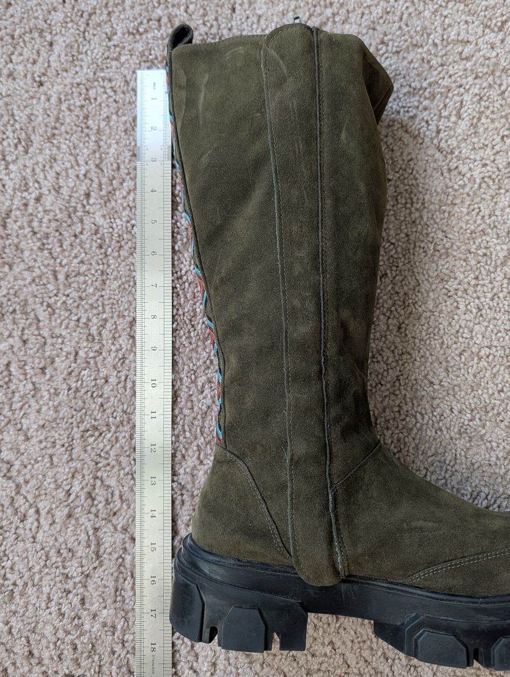 Farm Rio Womens Army Green Suede Embroidered Calf High Lug Sole Boots Size 9.5 - Picture 10 of 12